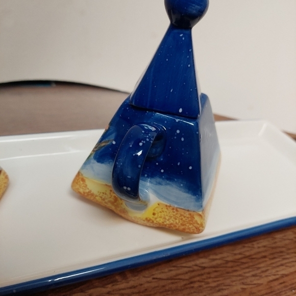 Vintage 90s Hi-Lux Japan Hand-painted Triangular Floral Teapot & Accessories - Picture 9 of 16